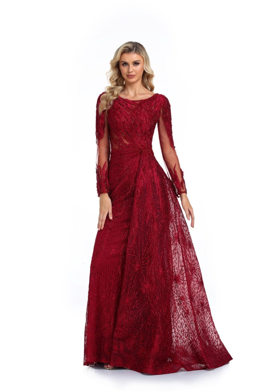 Formal Dresses Long Beaded Formal Evening Overskit Dress Wine