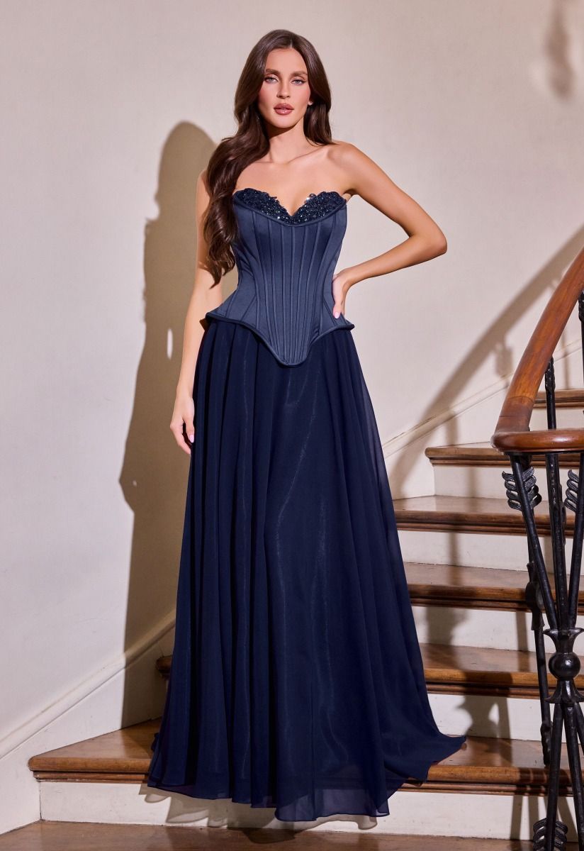 Prom Dresses Long Formal Corset A Line Prom Dress Navy-Chiffon-CDJ891-Corset