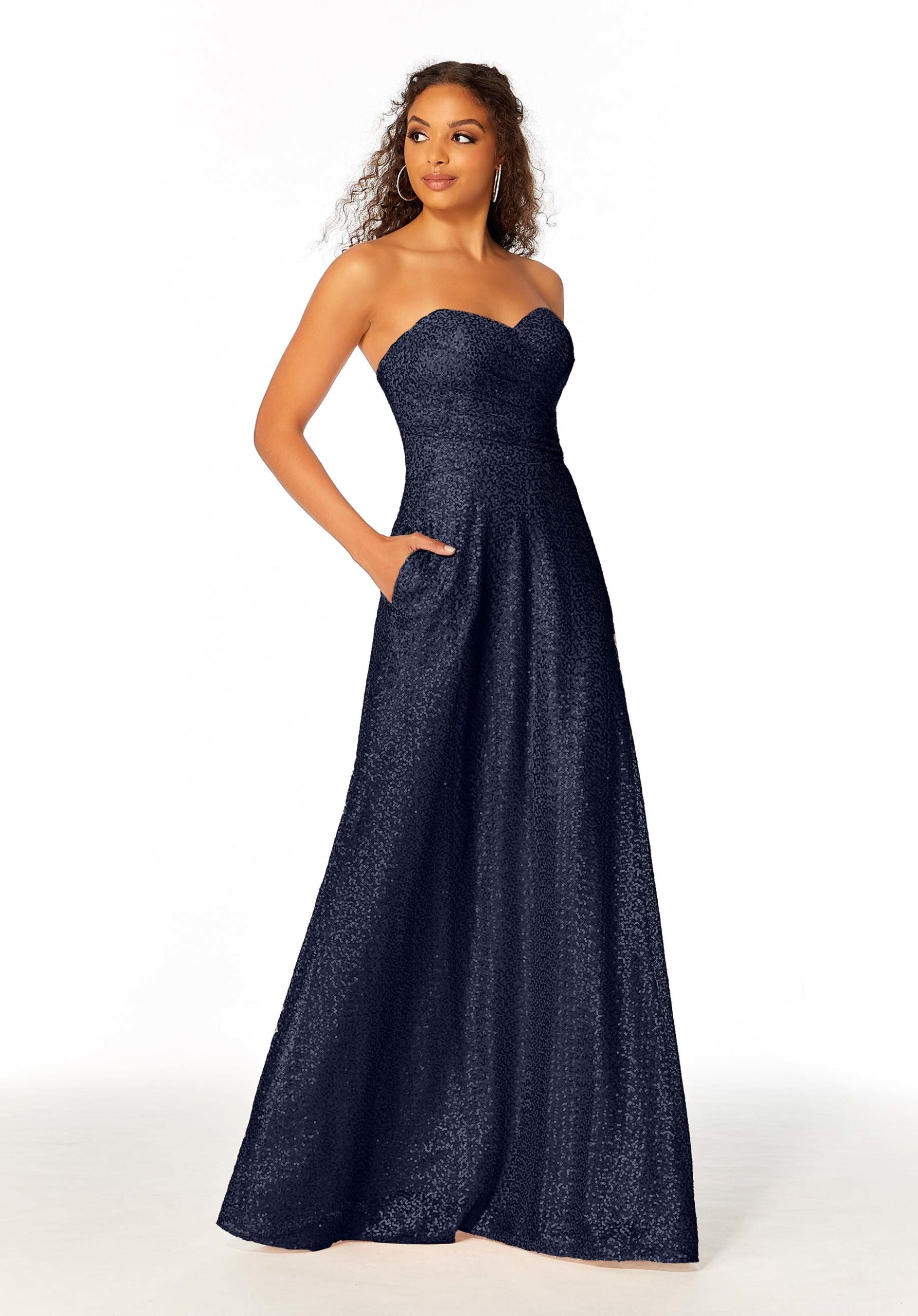 Formal Dresses Long Formal A Line Dress Navy-Mesh-21804-Glitter