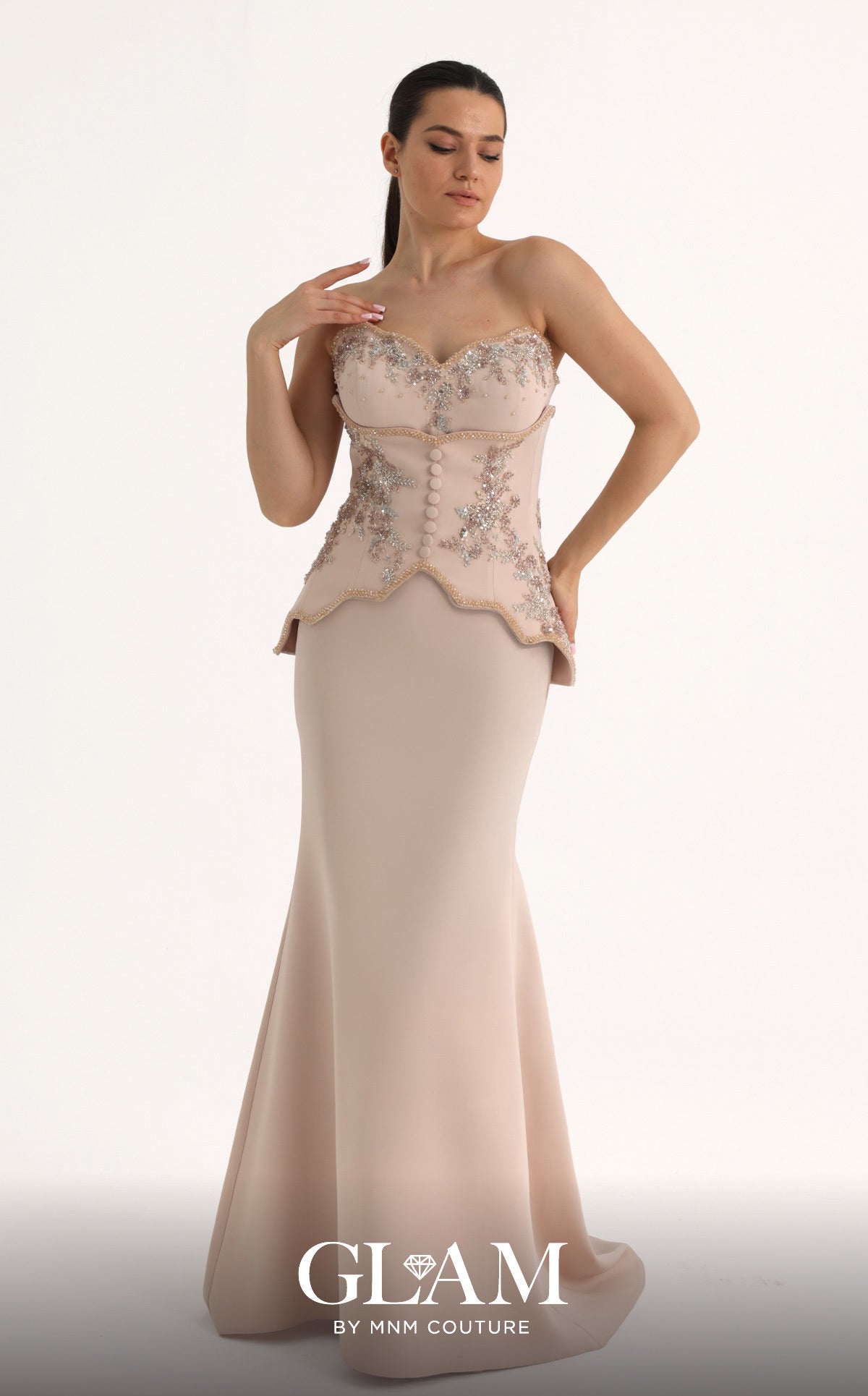 Strapless Curved Neck Floor-Length Satin Formal Mermaid MNM Couture O07796