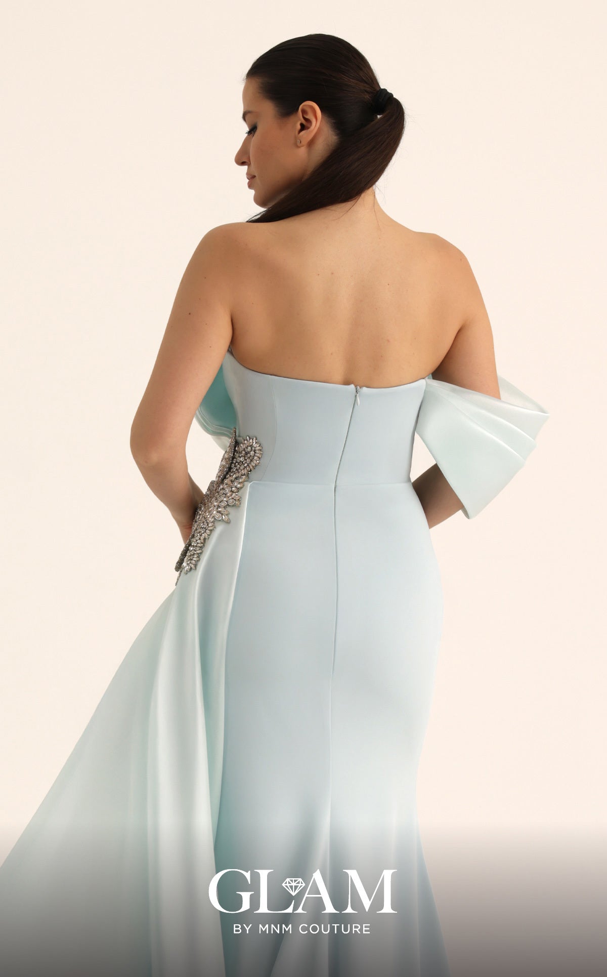Off-the-Shoulder Floor-Length Satin Formal Sheath MNM Couture O07802