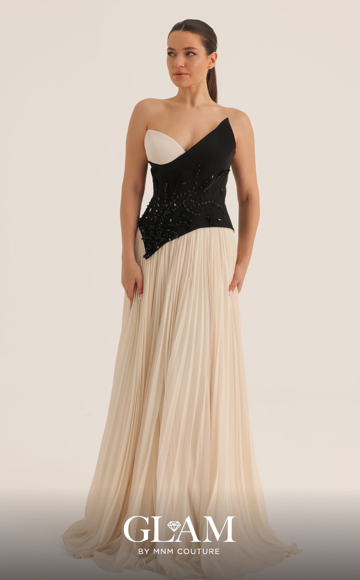 One-Shoulder Floor-Length Chiffon Formal A-Line MNM Couture O07808