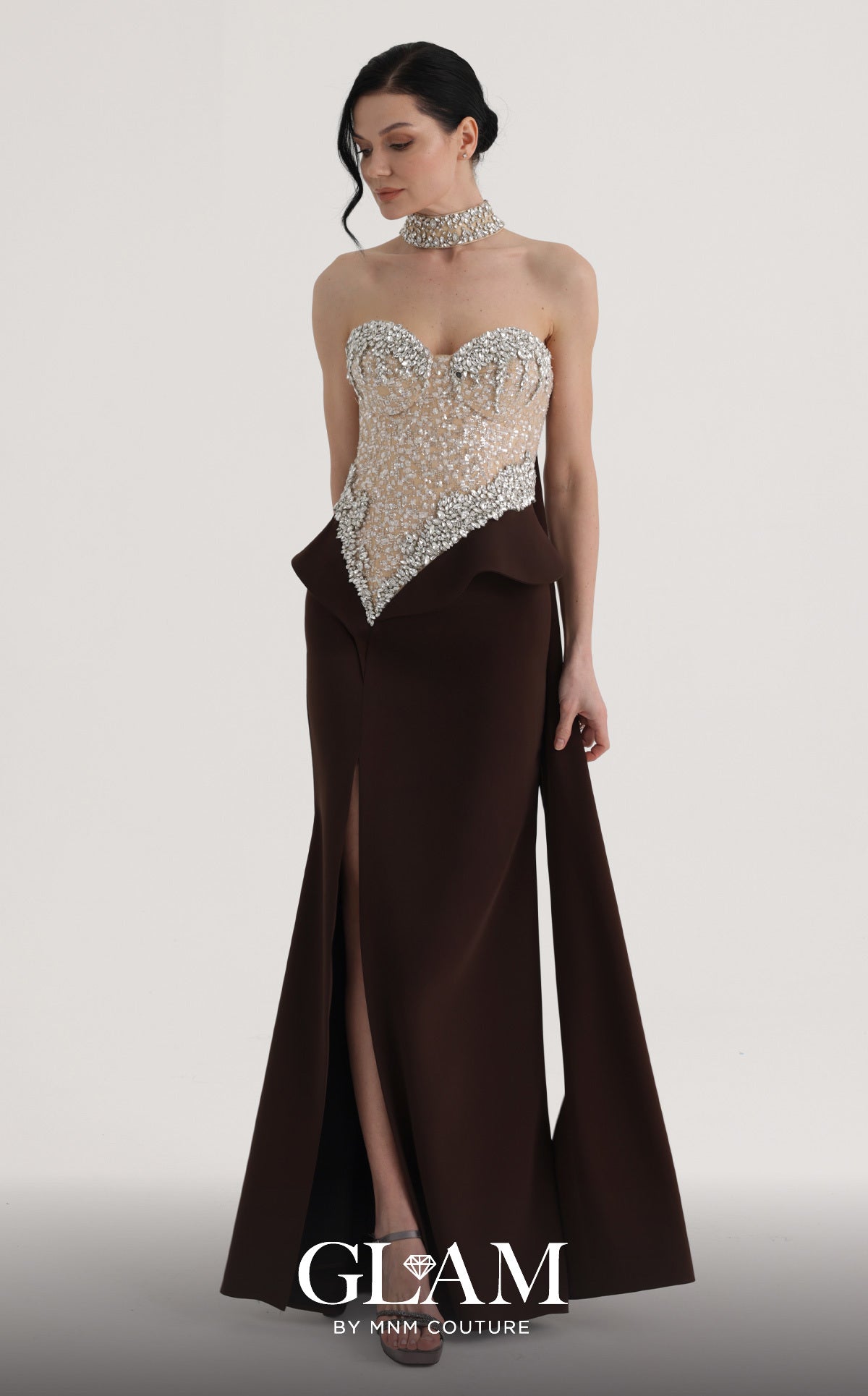 Strapless Curved Neck Floor-Length Satin Formal Sheath/Colu MNM Couture O07814