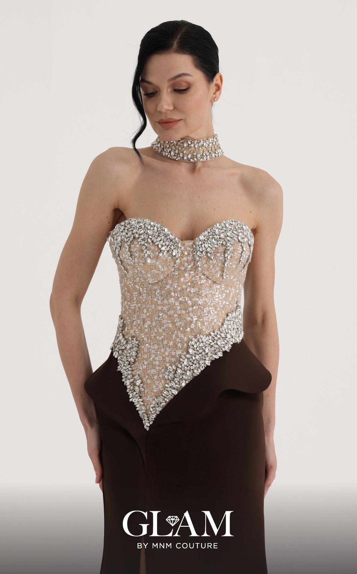 Strapless Curved Neck Floor-Length Satin Formal Sheath/Colu MNM Couture O07814