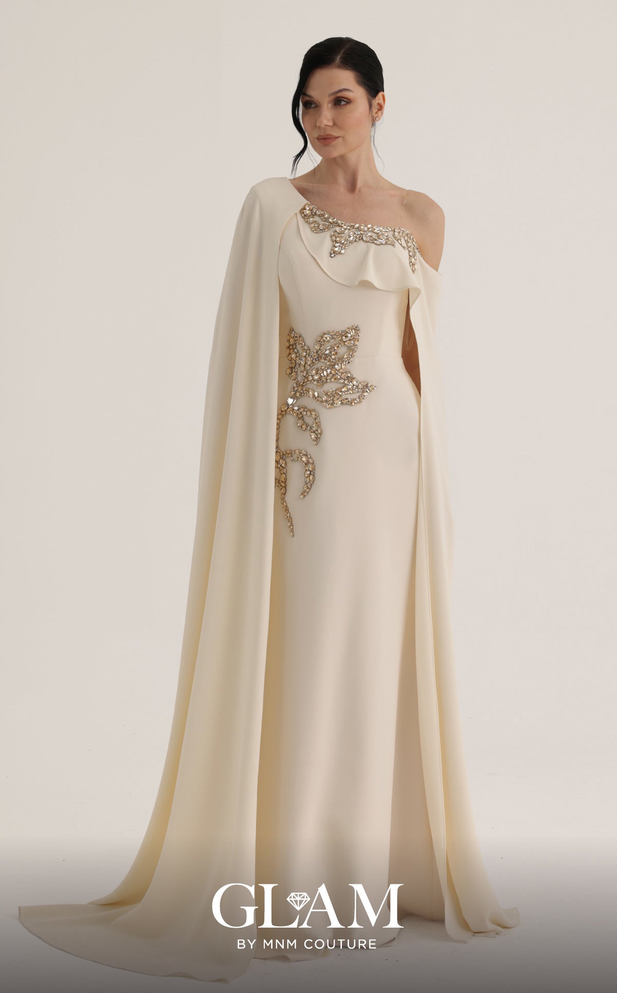 One-Shoulder Floor-Length Crepe Formal Sheath MNM Couture O07824