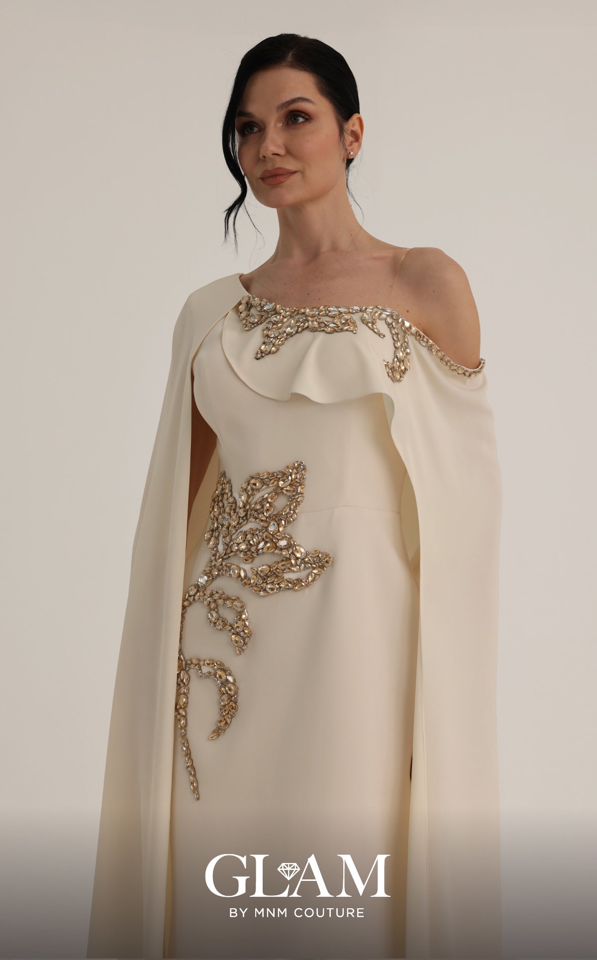 One-Shoulder Floor-Length Crepe Formal Sheath MNM Couture O07824