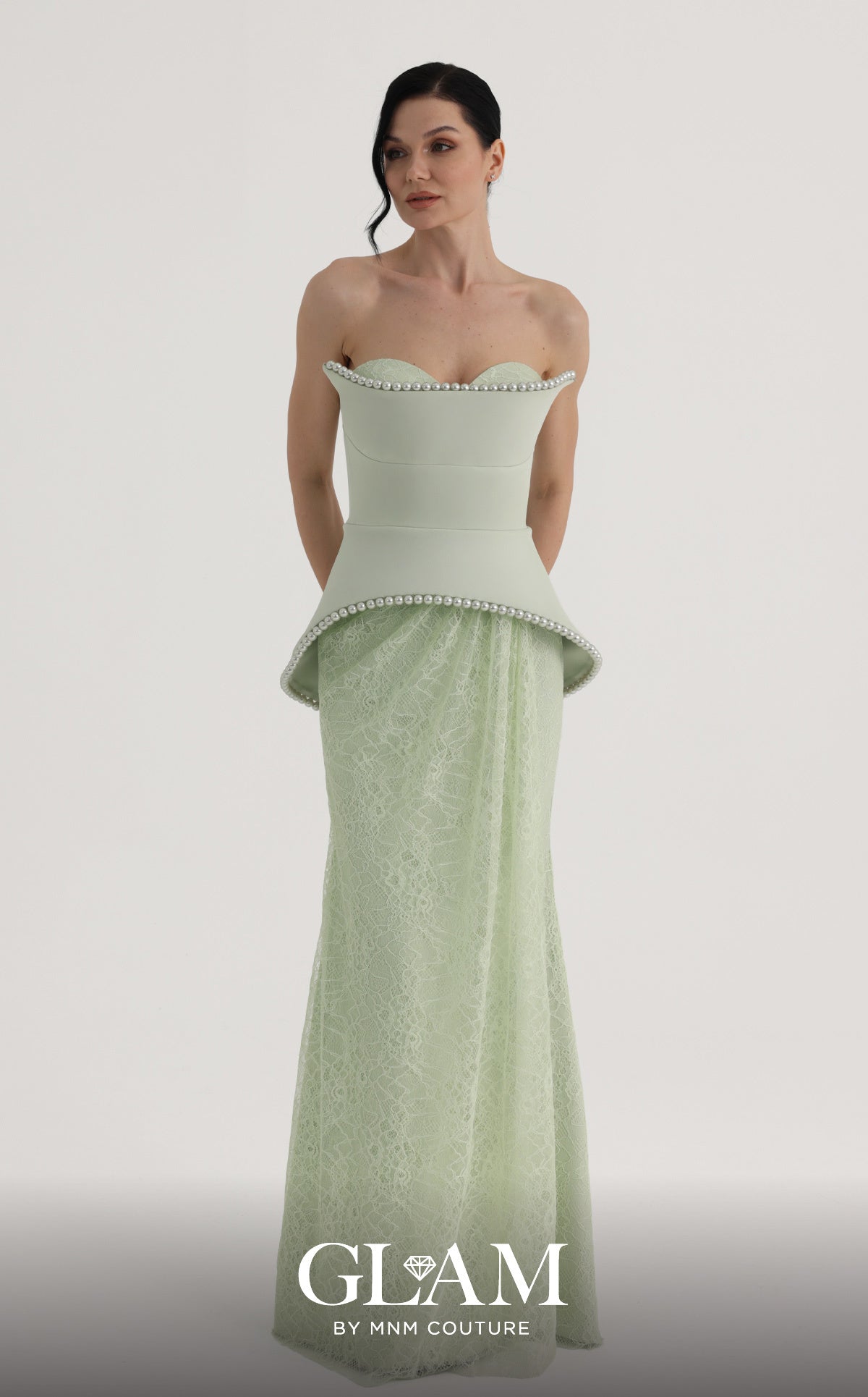 Strapless Curved Neck Floor-Length Lace Formal Mermaid MNM Couture O07829