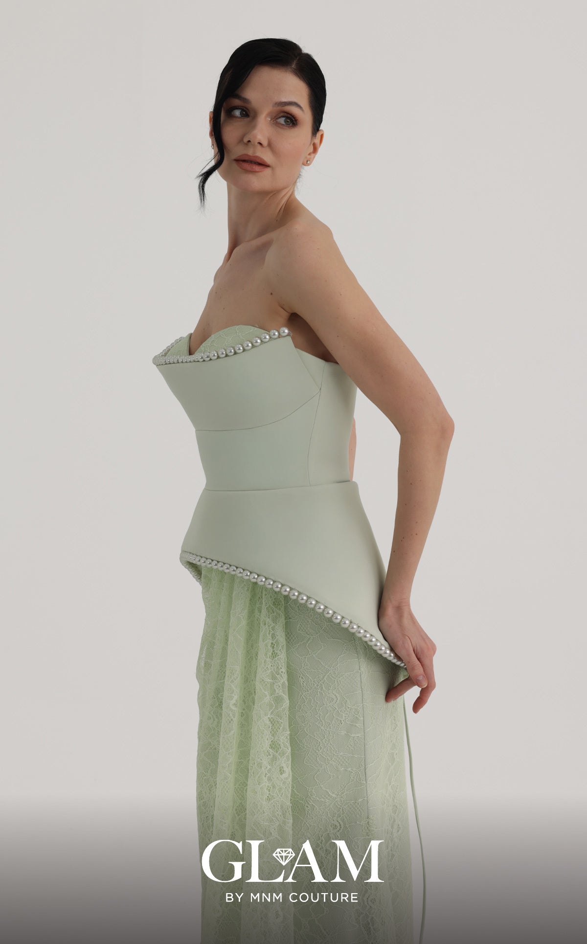 Strapless Curved Neck Floor-Length Lace Formal Mermaid MNM Couture O07829