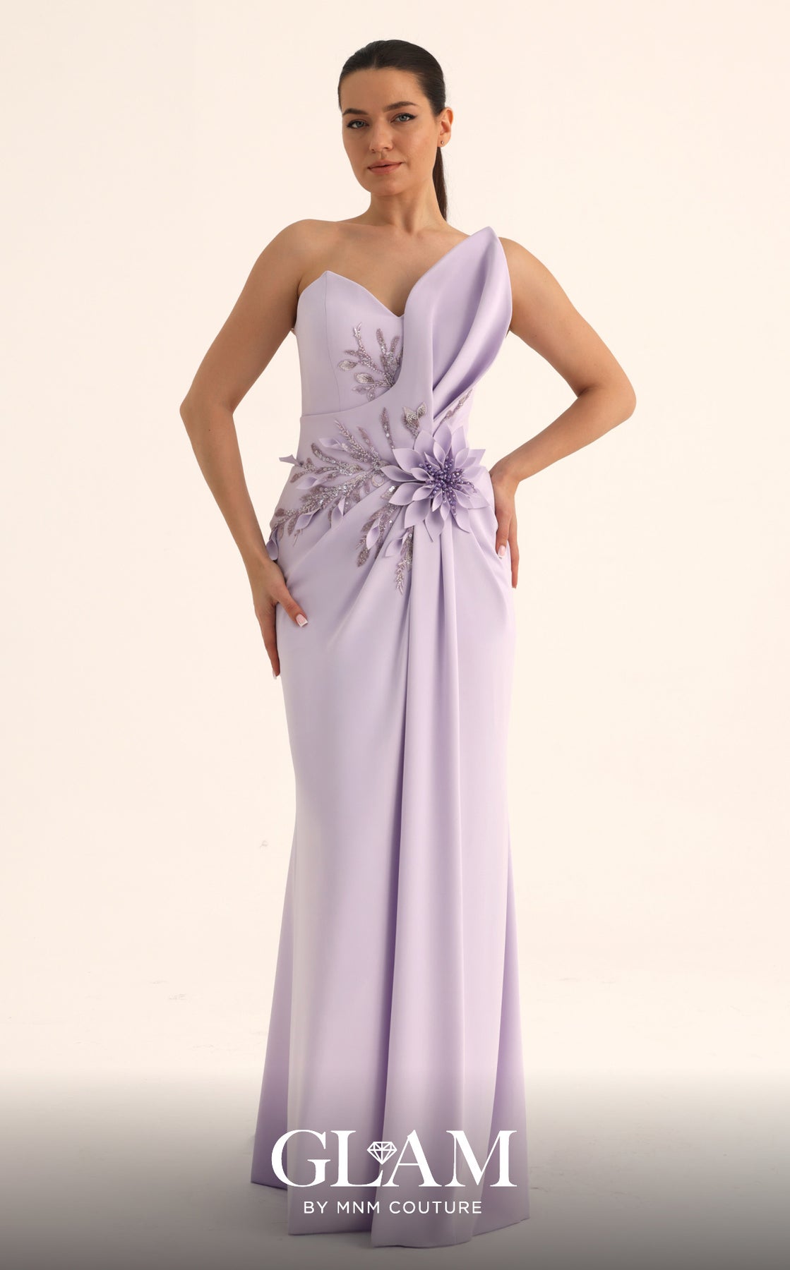 Strapless Curved Neck Floor-Length Crepe Formal Sheath MNM Couture O07836