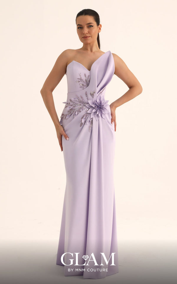 Strapless Curved Neck Floor-Length Crepe Formal Sheath MNM Couture O07836