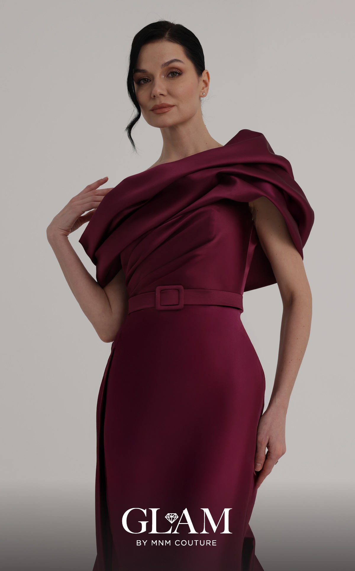 Off-the-Shoulder Floor-Length Satin Formal Mermaid MNM Couture O07841