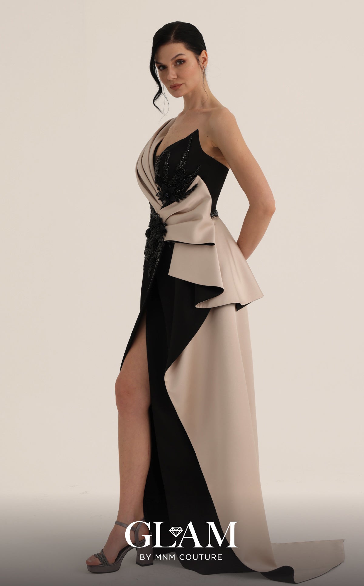 One-Shoulder Floor-Length Satin Formal Sheath MNM Couture O07853
