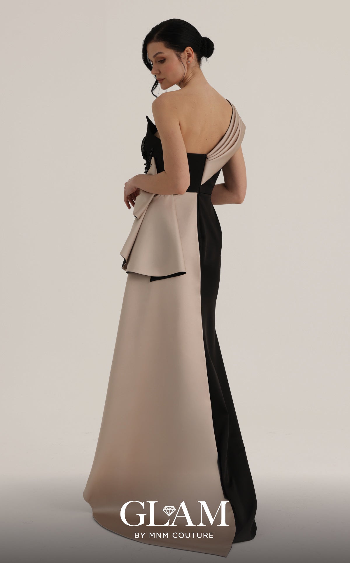 One-Shoulder Floor-Length Satin Formal Sheath MNM Couture O07853