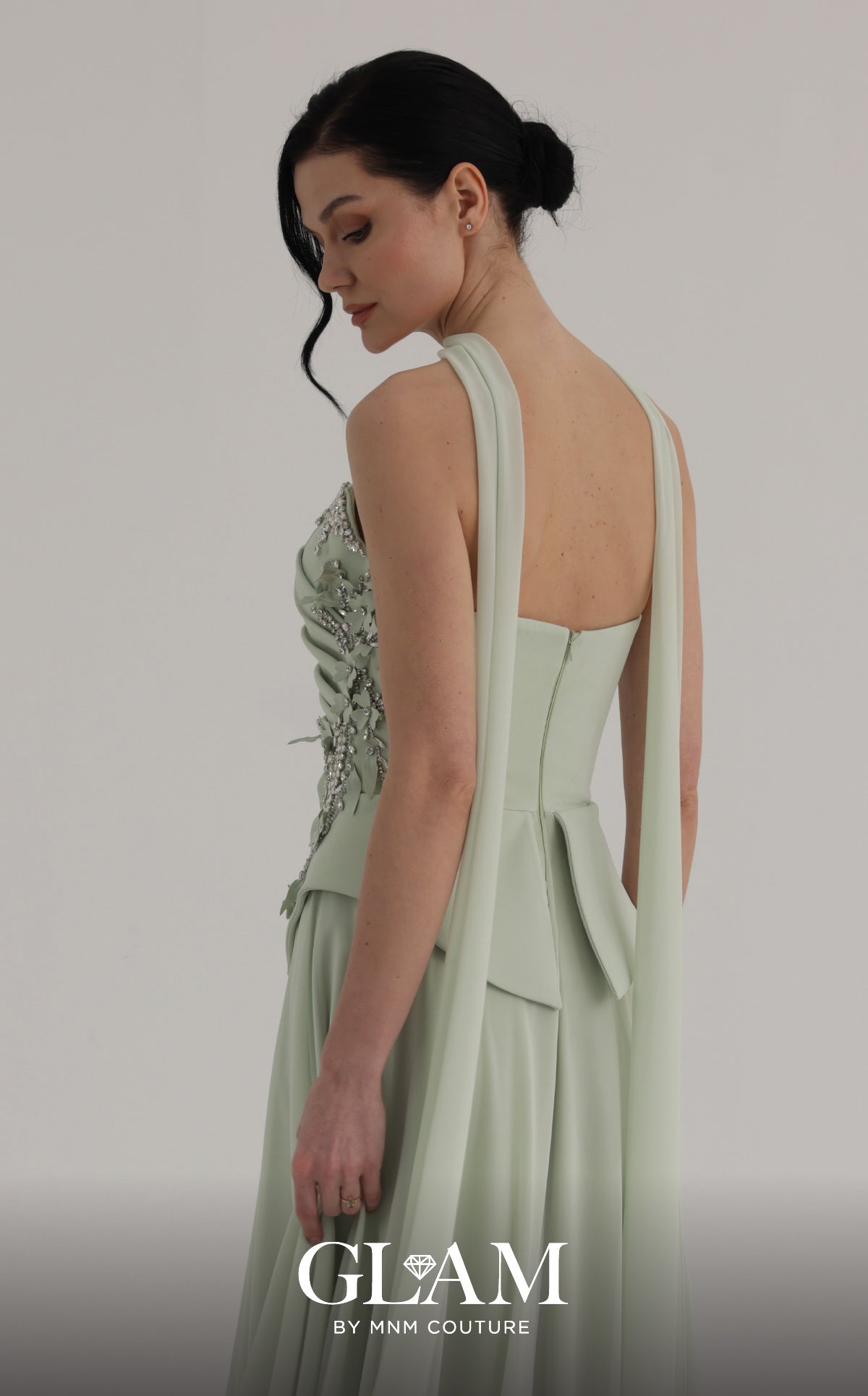 Strapless Curved Neck Floor-Length Chiffon Formal A-Line MNM Couture O07856