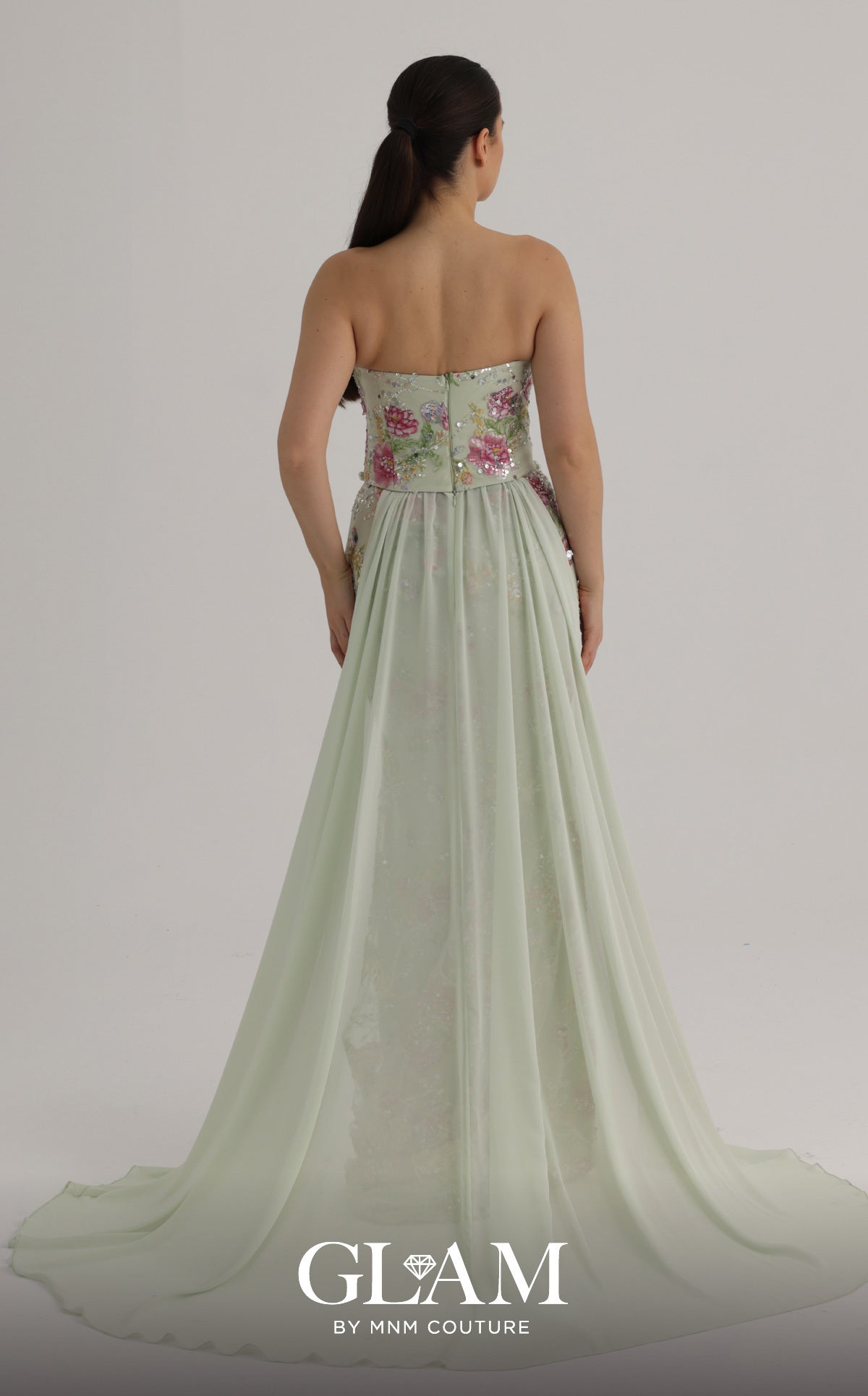 Strapless Curved Neck Floor-Length Tulle Formal Sheath/Colu MNM Couture O07858