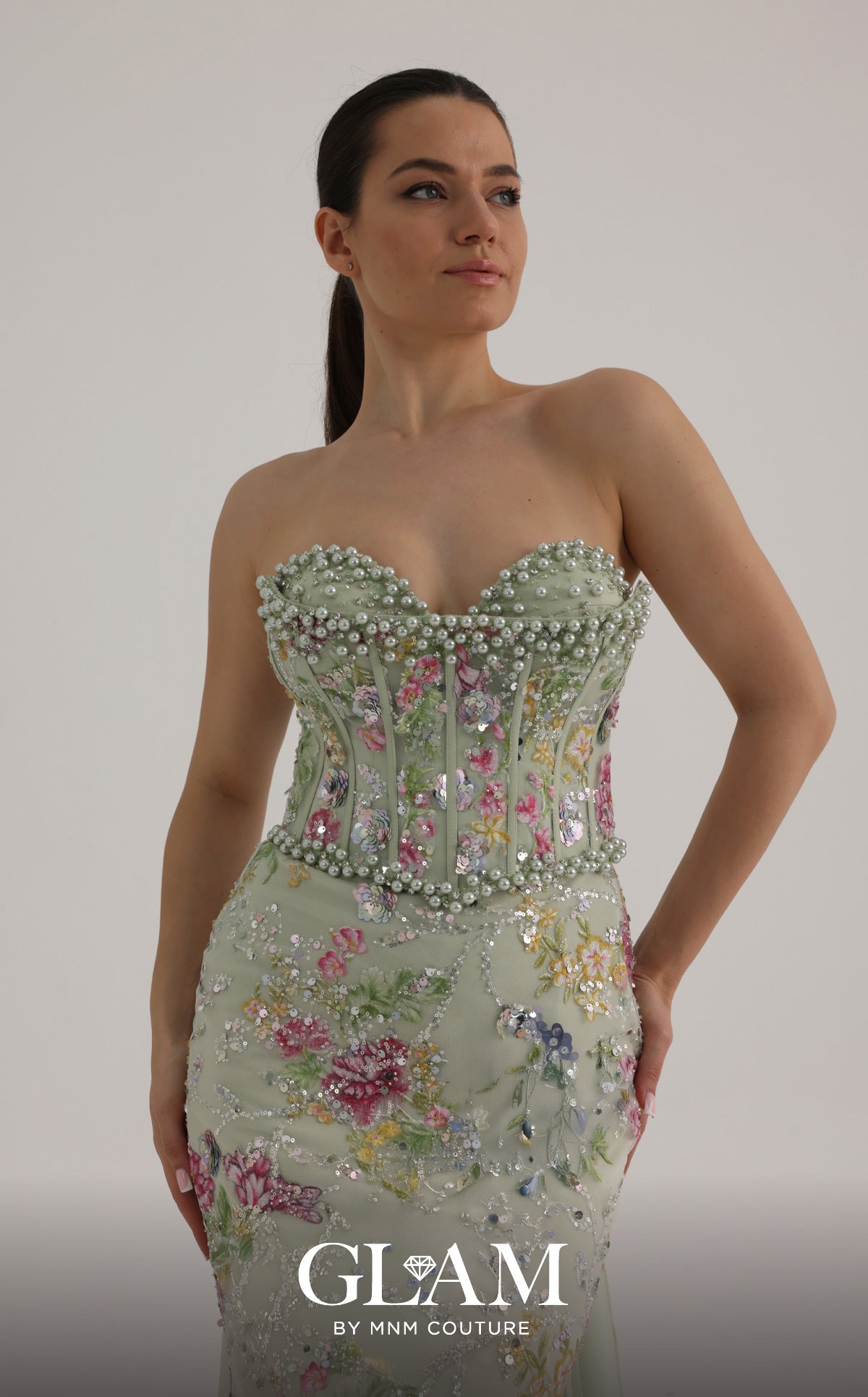 Strapless Curved Neck Floor-Length Tulle Formal Sheath/Colu MNM Couture O07858