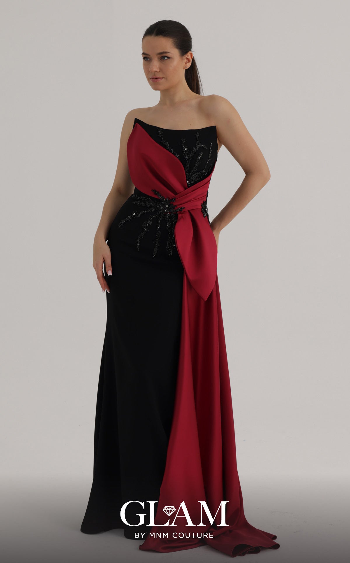 Strapless Straight Neck Floor-Length Satin Formal Sheath/Colu MNM Couture O07861