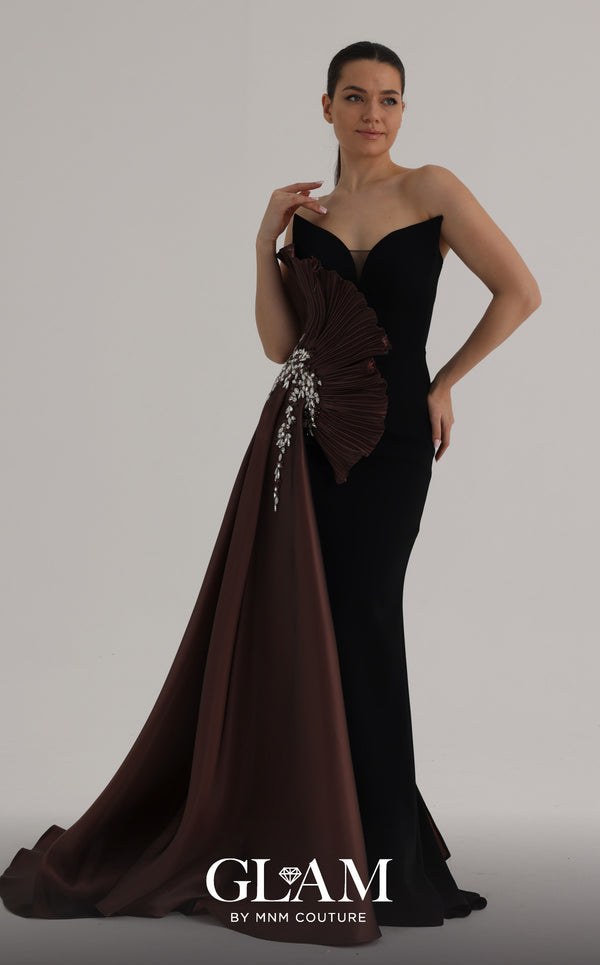 Strapless Curved Neck Floor-Length Satin Formal Sheath MNM Couture O07862