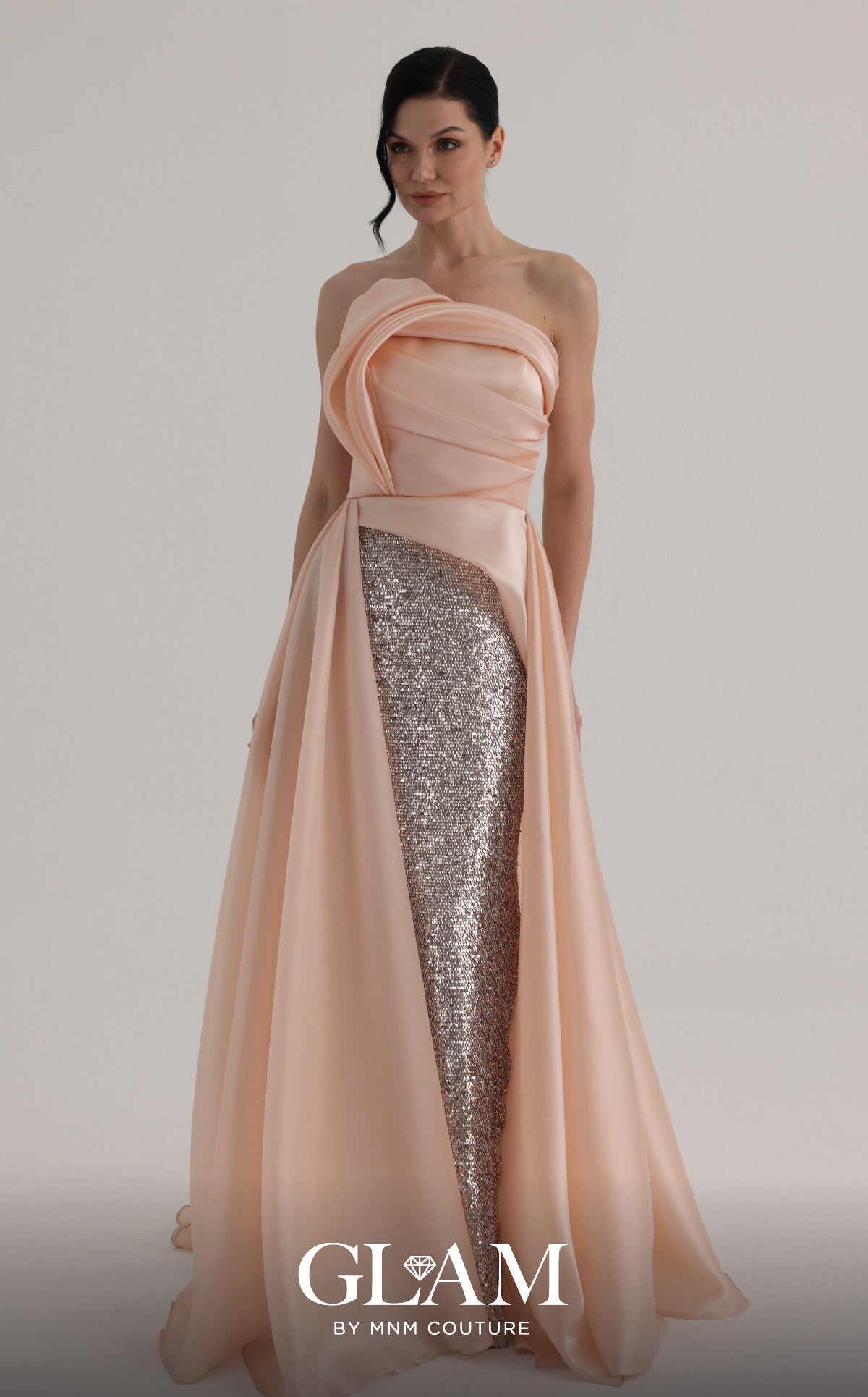 Strapless Curved Neck Floor-Length Satin Formal A-Line MNM Couture O07863
