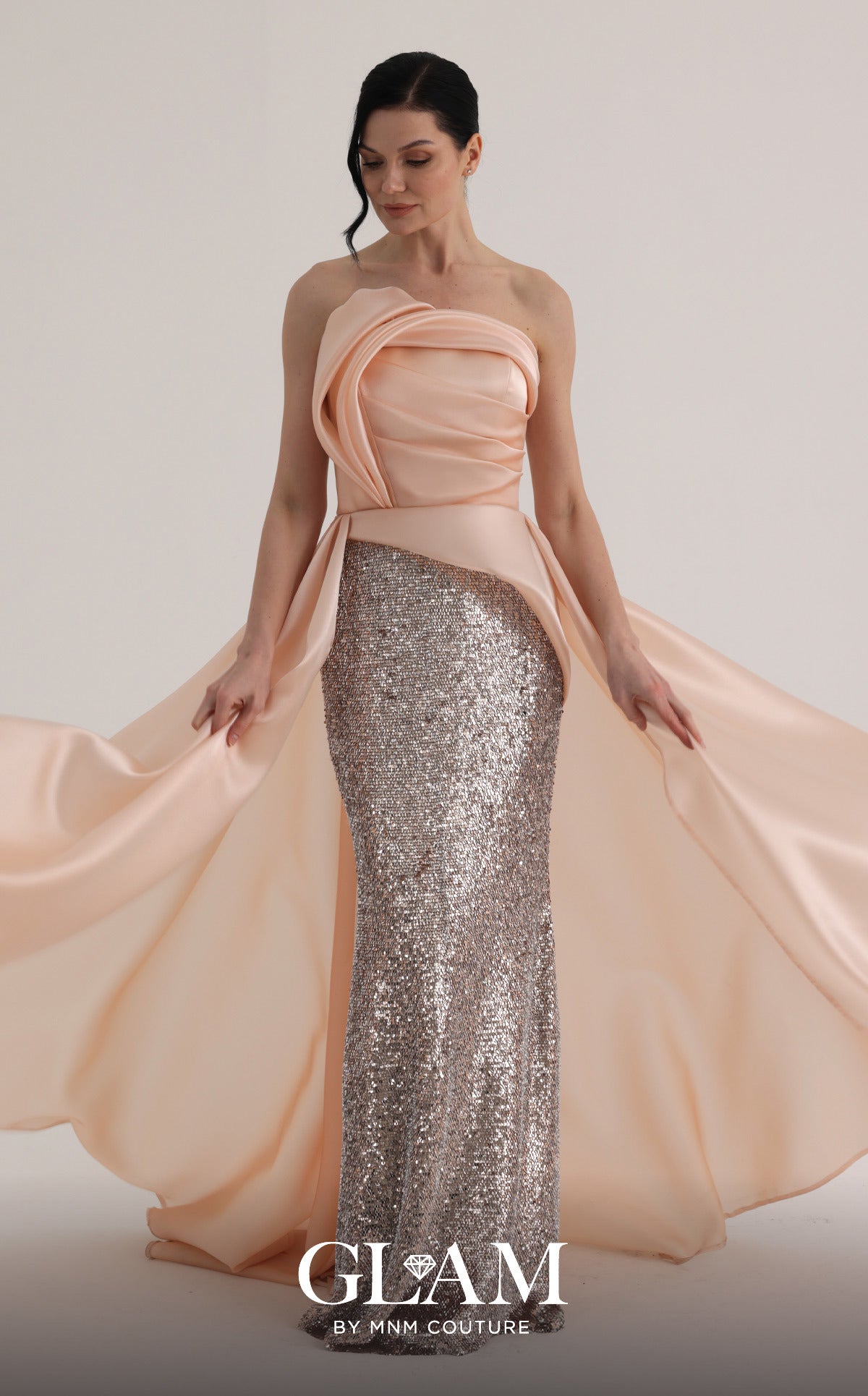 Strapless Curved Neck Floor-Length Satin Formal A-Line MNM Couture O07863