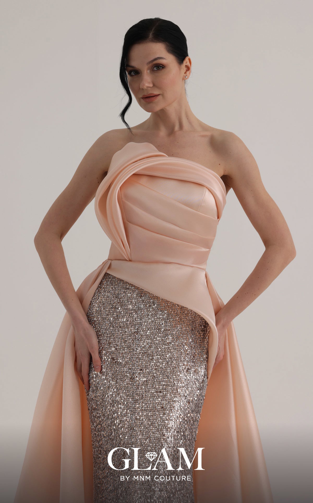 Strapless Curved Neck Floor-Length Satin Formal A-Line MNM Couture O07863