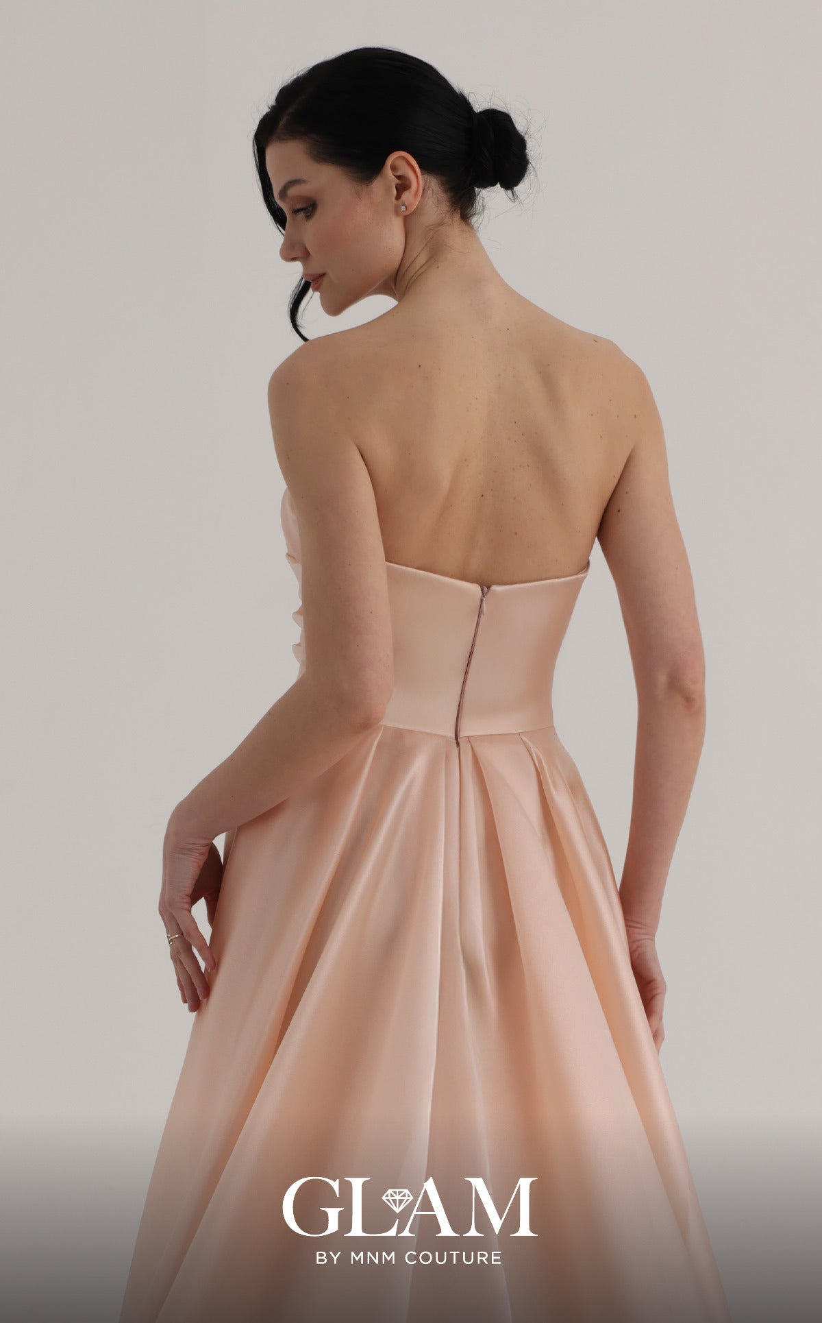 Strapless Curved Neck Floor-Length Satin Formal A-Line MNM Couture O07863