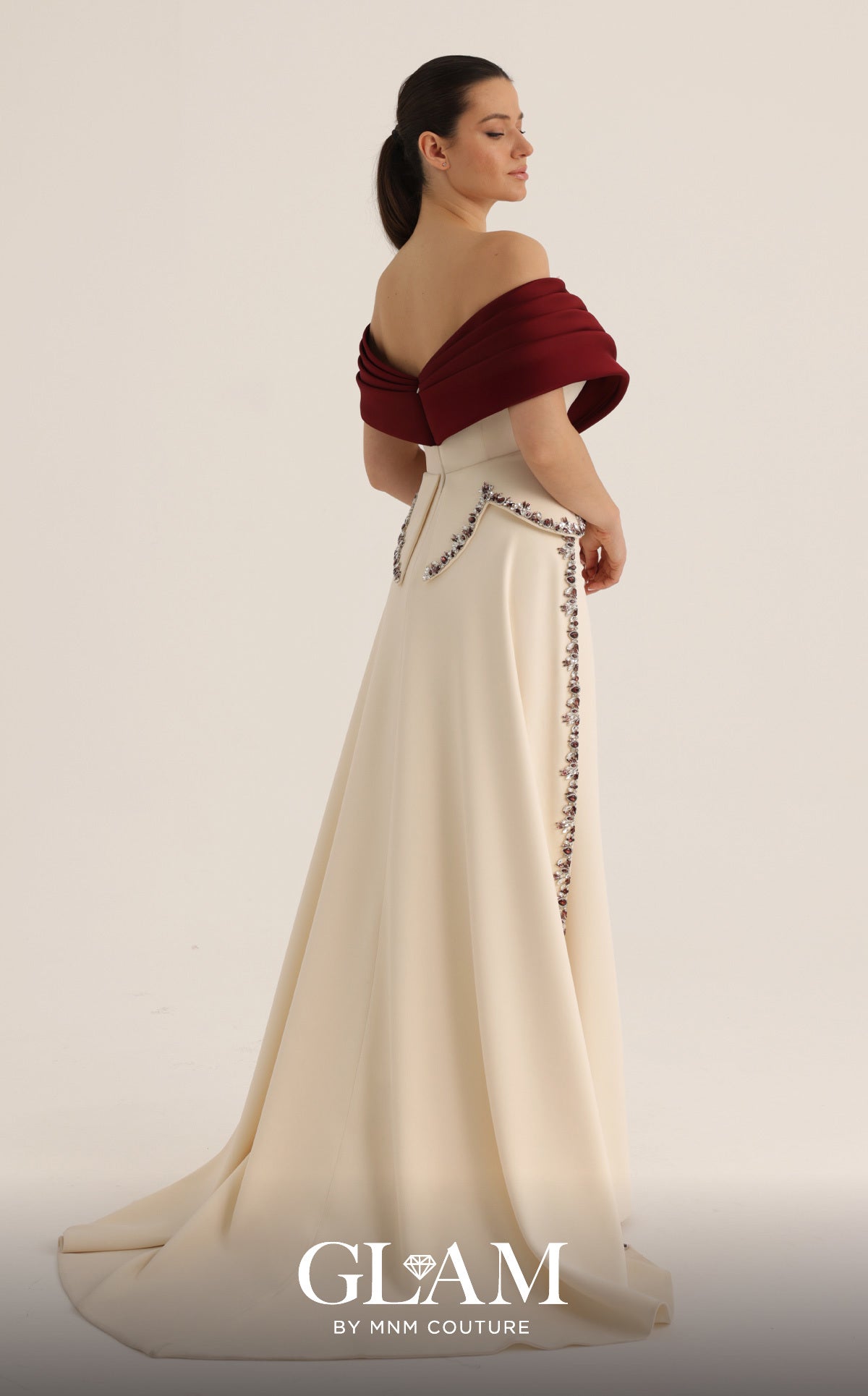 Off-the-Shoulder Floor-Length Satin Formal Sheath MNM Couture O07865