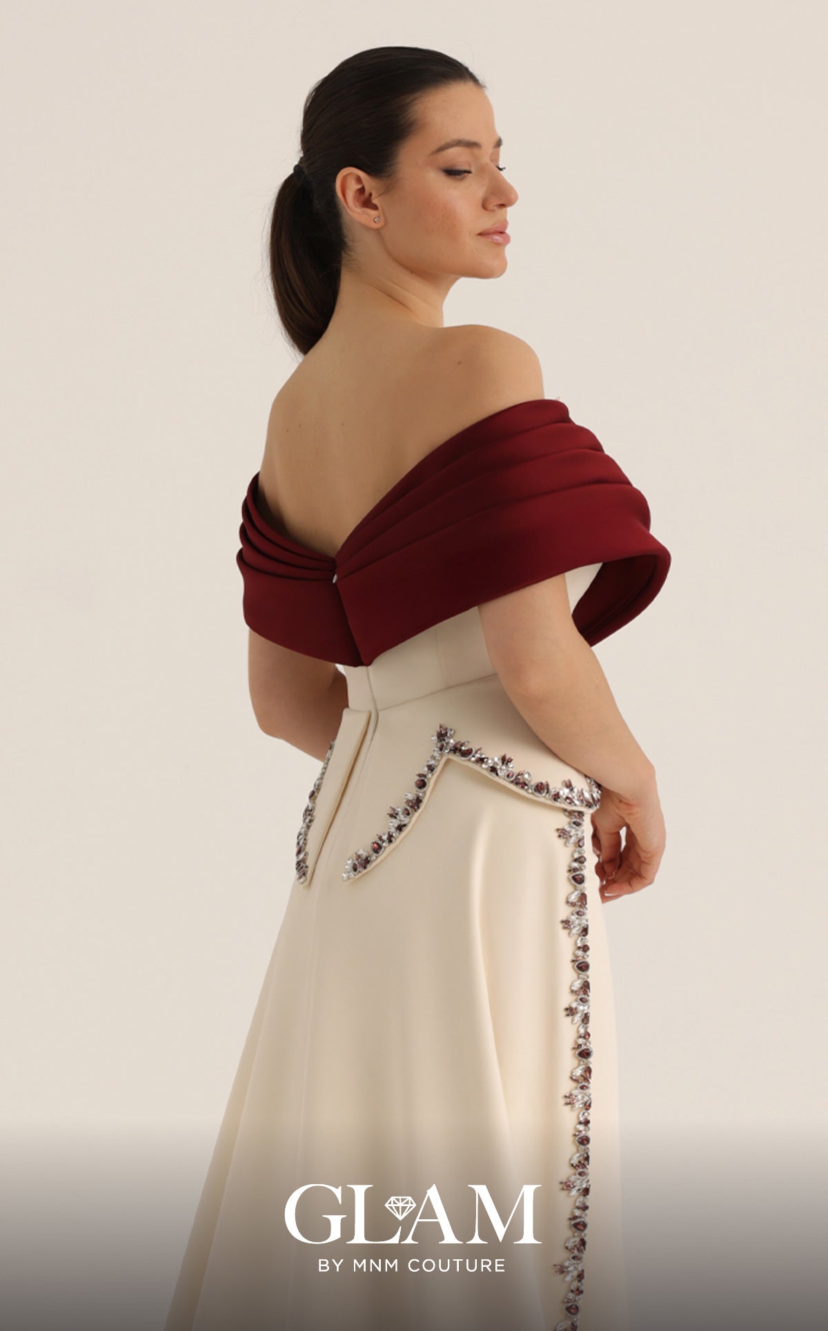 Off-the-Shoulder Floor-Length Satin Formal Sheath MNM Couture O07865