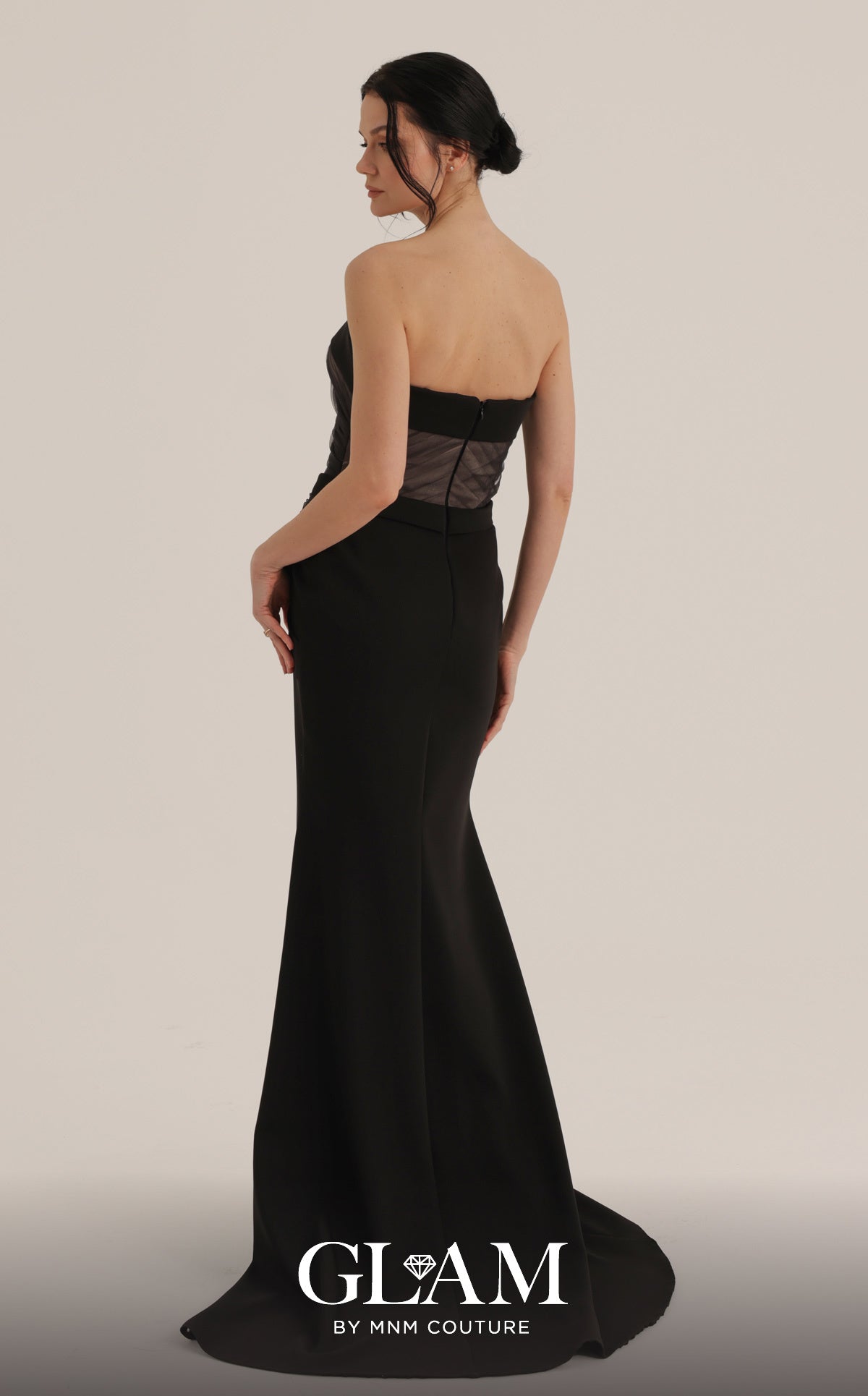 One-Shoulder Floor-Length Mesh Evening Sheath/Colu MNM Couture O07868