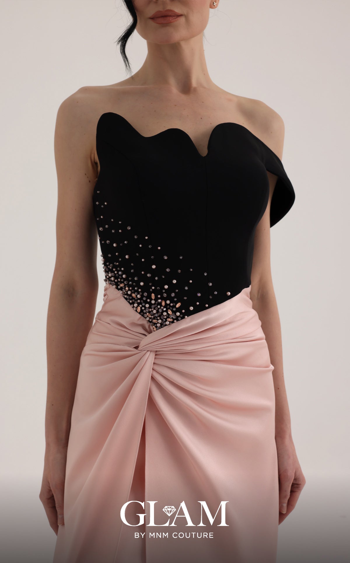 Off-the-Shoulder Floor-Length Satin Formal Sheath MNM Couture O07870