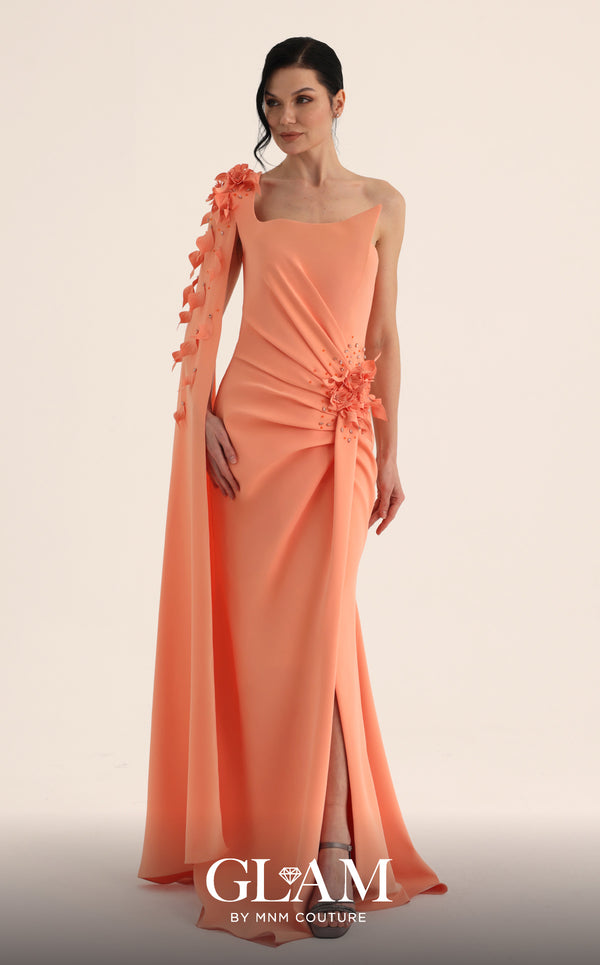 One-Shoulder Floor-Length Satin Formal Sheath MNM Couture O07883