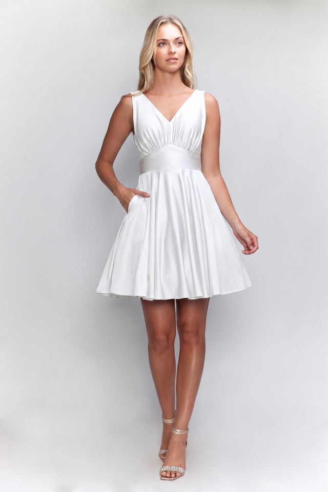 V-Neck Mini Short Satin Evening A-Line Lenovia 3090