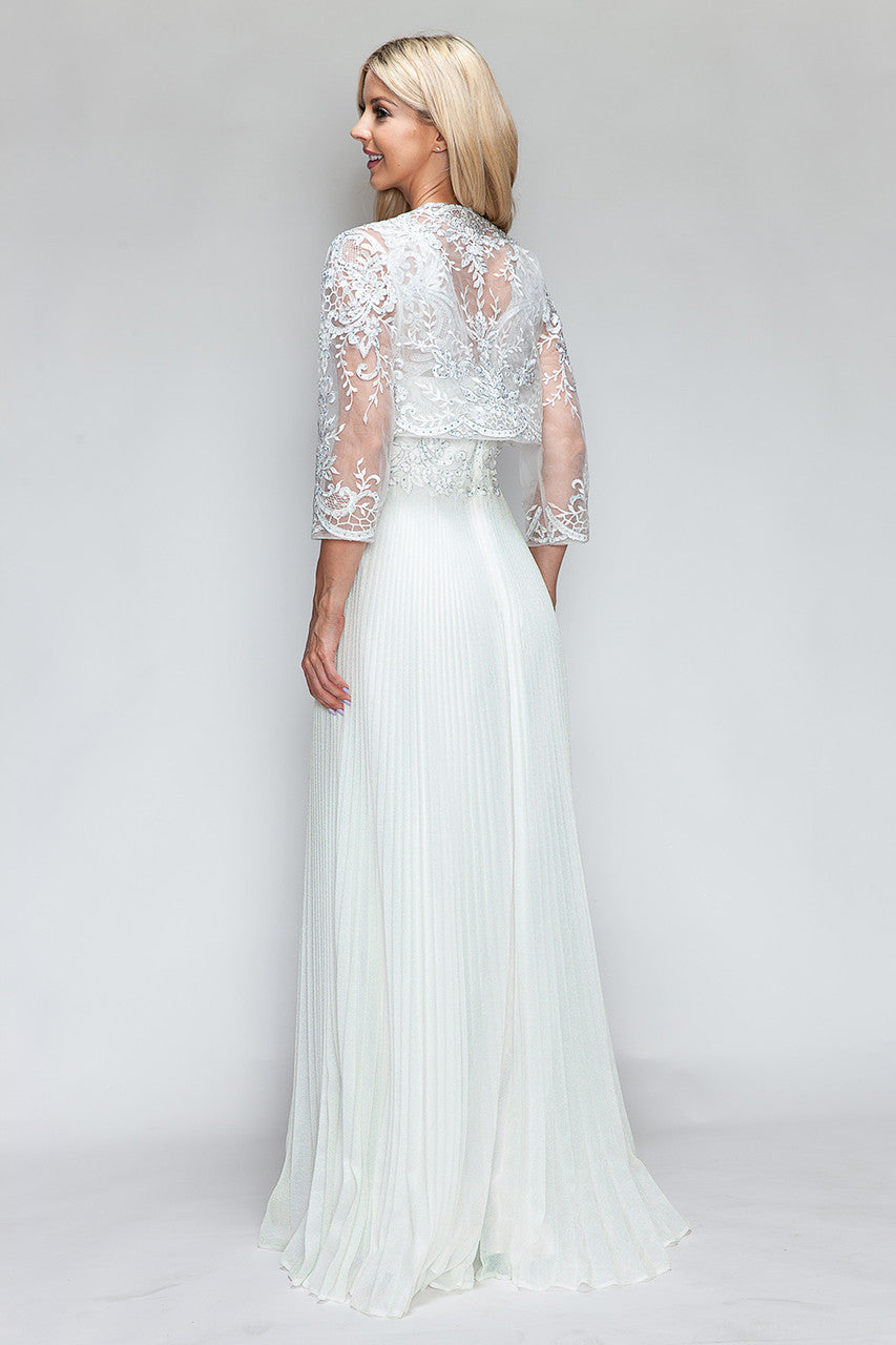 Wedding Dresses Pleated Long Wedding Dress Lenovia 8341 Off White-Mesh-8341-Pleated