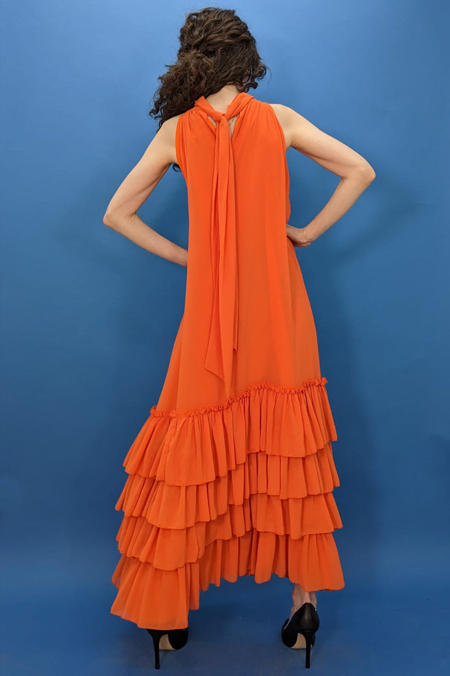 Halter Layered Chiffon Long Dress