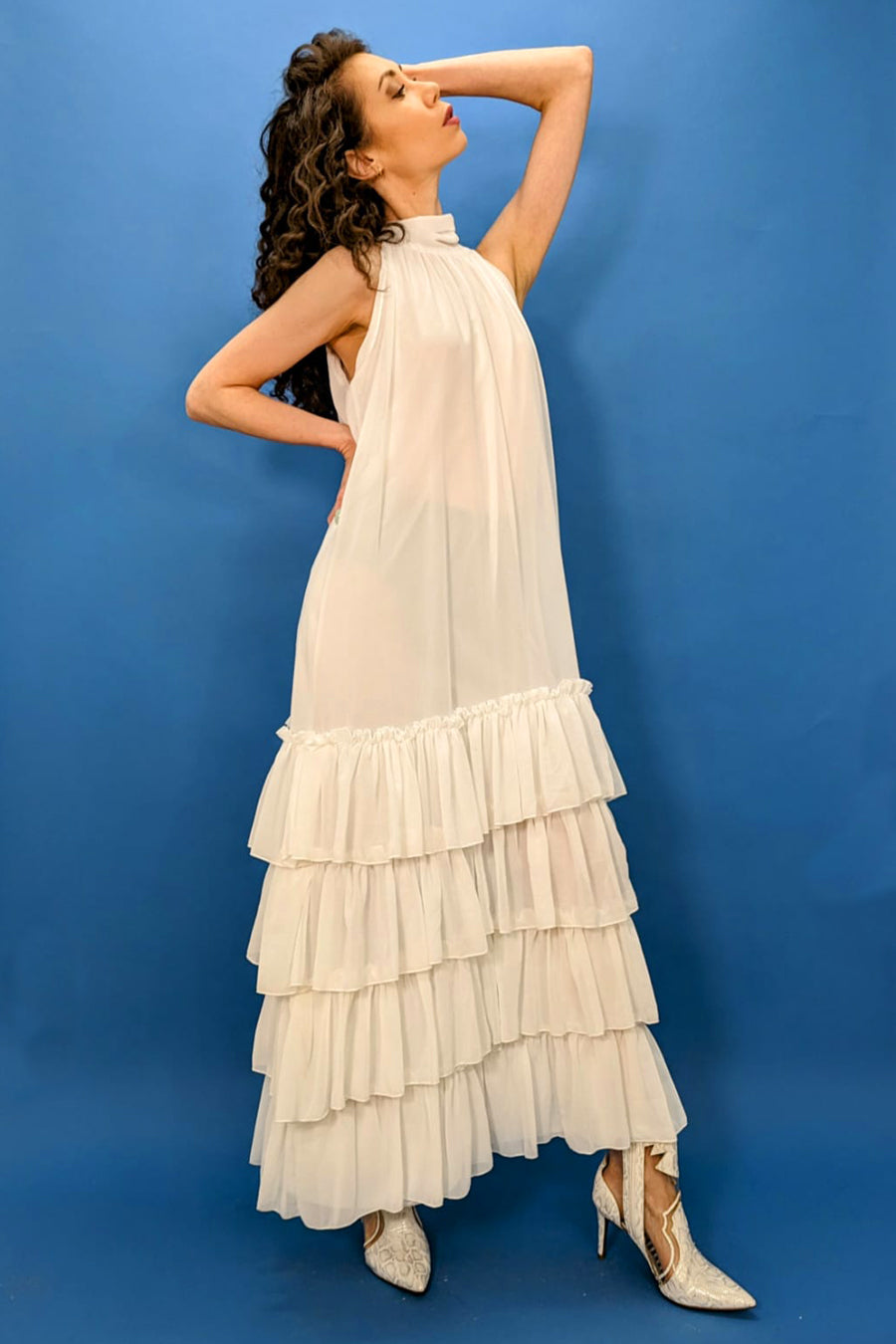 Halter Layered Chiffon Long Dress