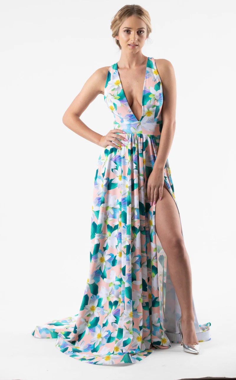 Jessica Angel P385 A Line Long Formal Floral Print Prom Dress – The Dress Outlet