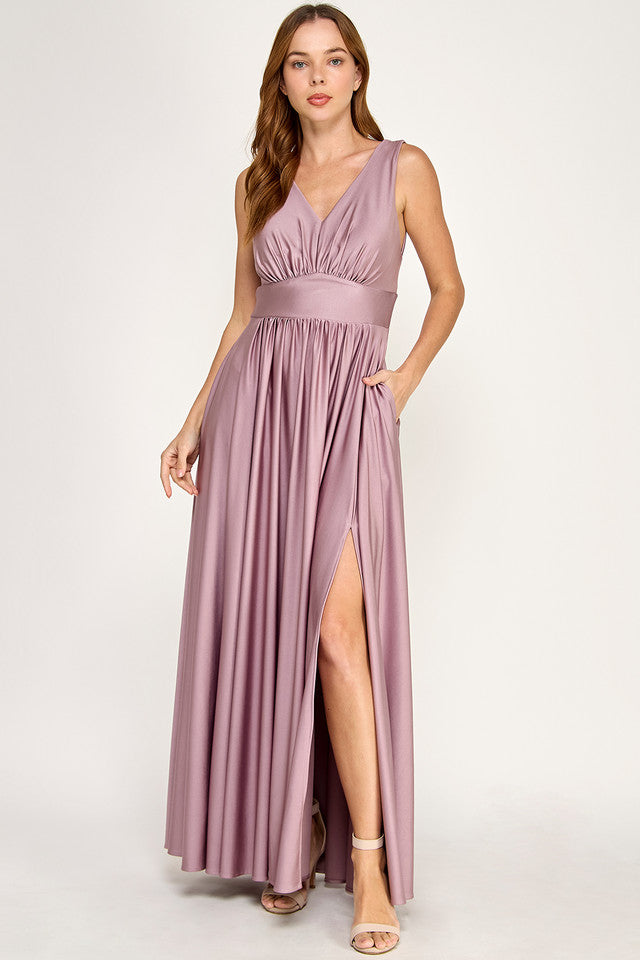 V-Neck Floor-Length Jersey Formal A-Line Lenovia 3120