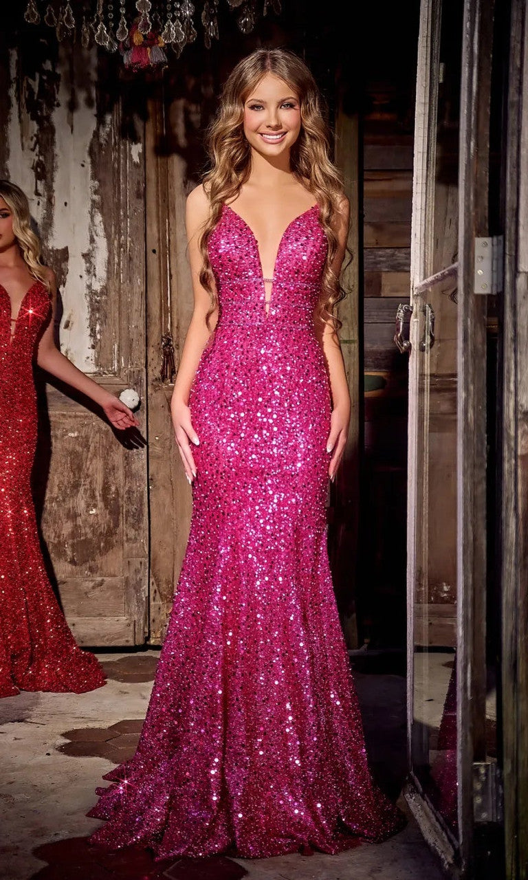 strapless open back dress Scoop Neck Lace-Up Trumpet Long Hot Pink Prom Dresses – luladress