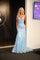 Prom Dresses Long Formal Fitted Lace Applique Prom Dress Blue