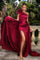 Prom Dresses Long Fitted Floral Ruffles Formal Dress Red