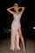 Prom Dresses Evening Long Slit Beaded Formal Prom Dress Silver