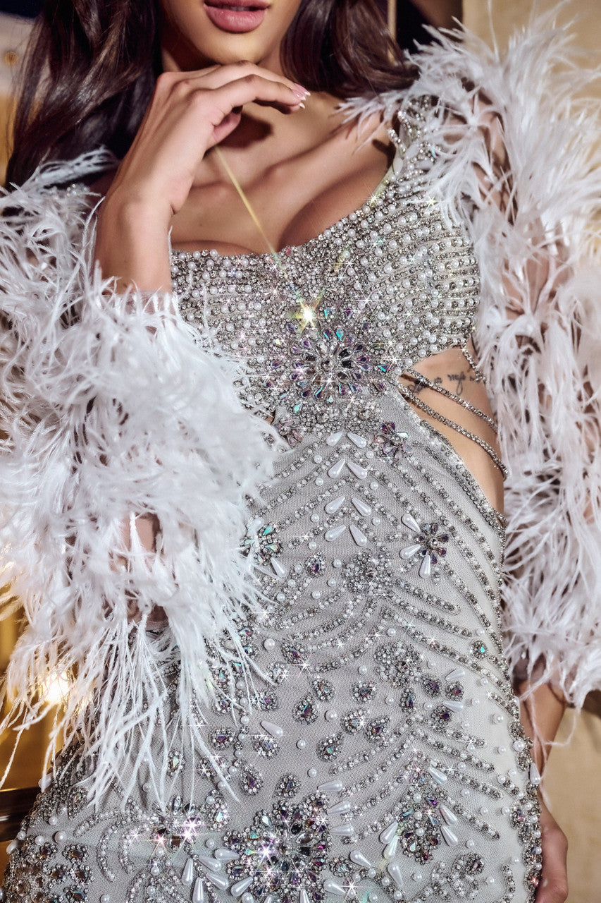 Portia and Scarlett PS24897C Short Homecoming Fitted Feather Cocktail Dress
