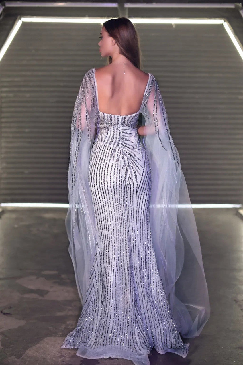 Portia and Scarlett PS24931E Long Sequin Formal Prom Cape Dress