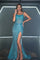 Prom Dresses Fitted Sequin Long Slit Formal Prom Dress Blue