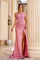 Prom Dresses Fitted Sequin Long Slit Formal Prom Dress Pink