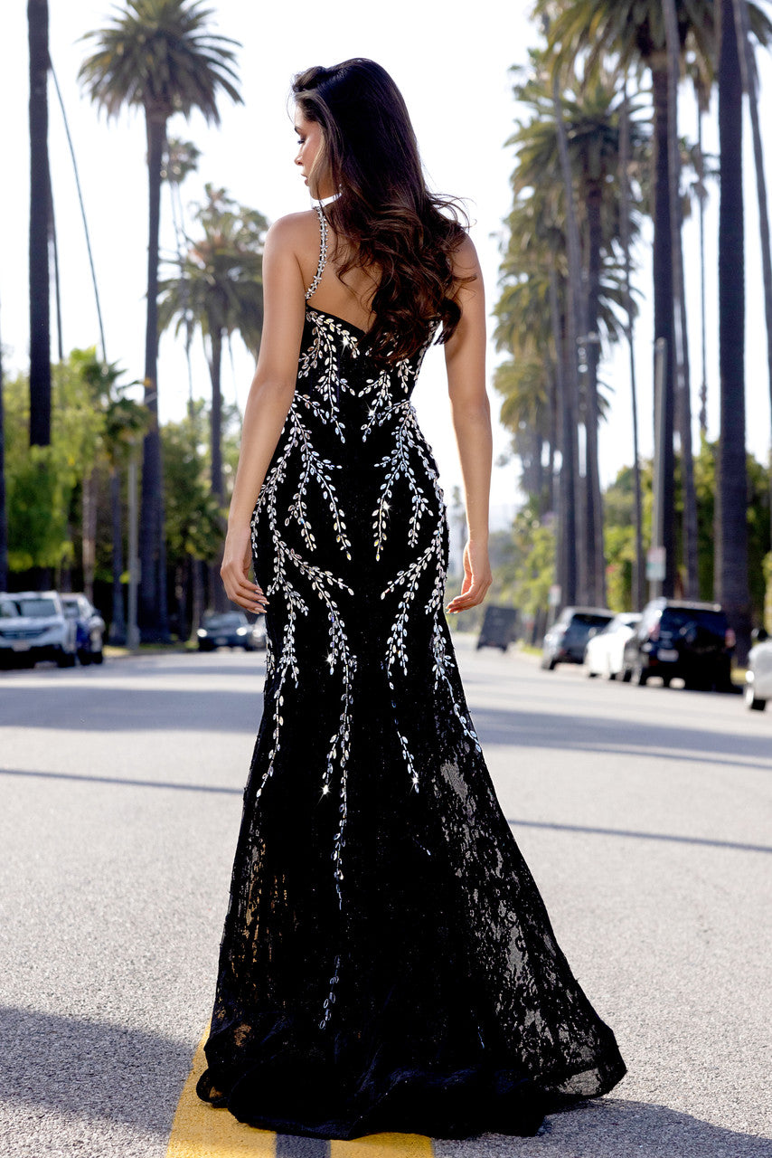 Prom Dresses  Long Formal Beaded Lace Prom Dress Black/Silver