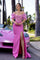 Prom Dresses Fitted Long Forma Feather Corset Lace Prom Dress Pink