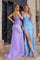 Prom Dresses Beaded Slit Long Formal Prom Dress Blue