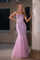 Prom Dresses Mermaid Long Formal Beaded Corset Prom Dress Pink
