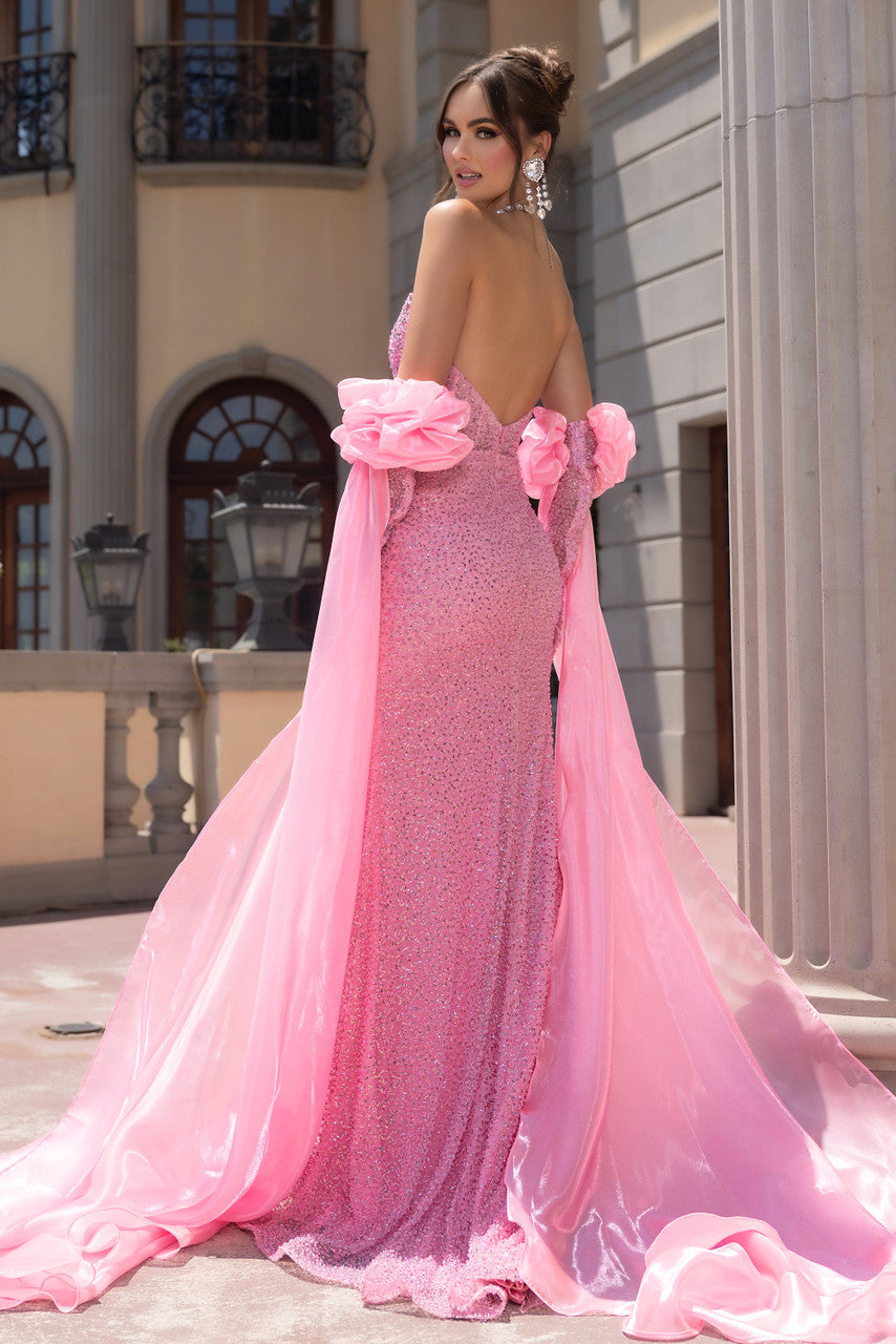 Prom Dresses Beaded Prom Long Formal Slit Evening Dress Pink